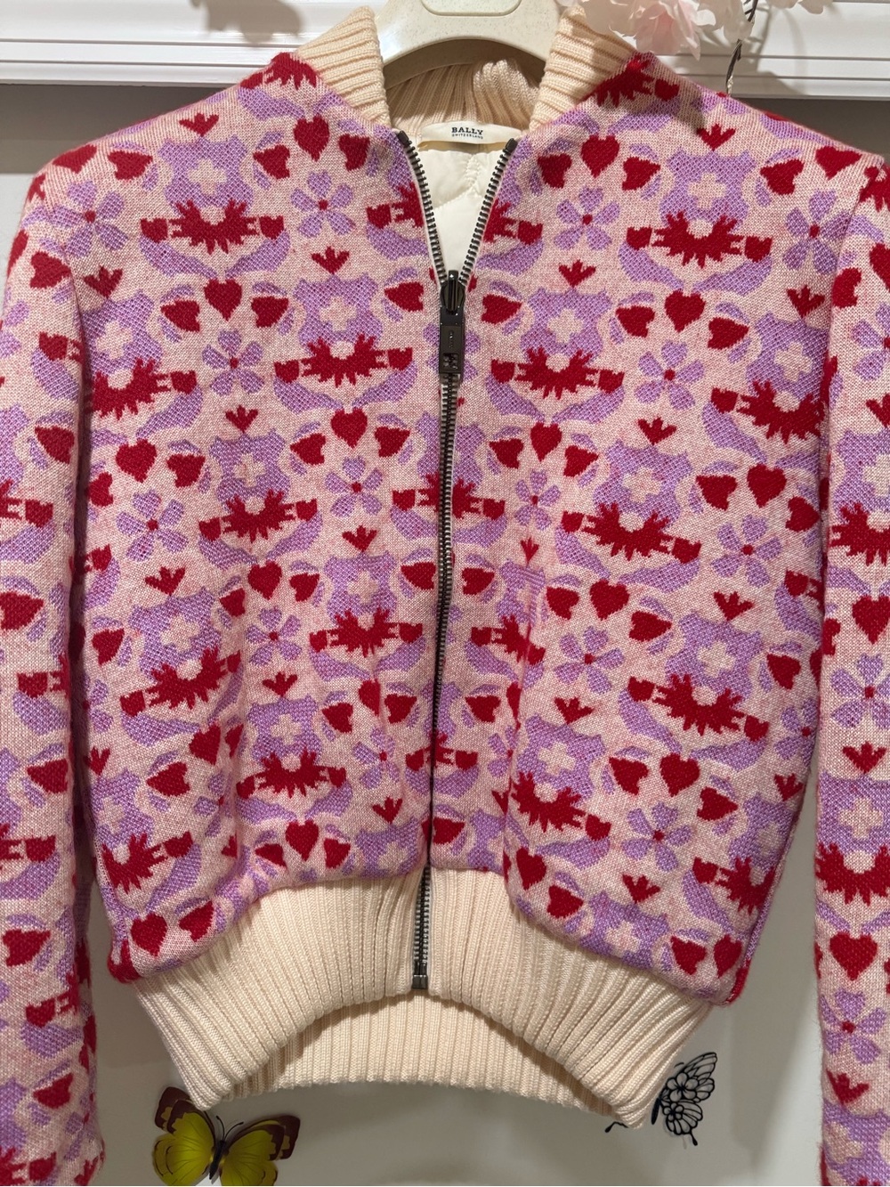 Limited edition BALLY womens Pink, Red & Lavender Floral Zip Jacket